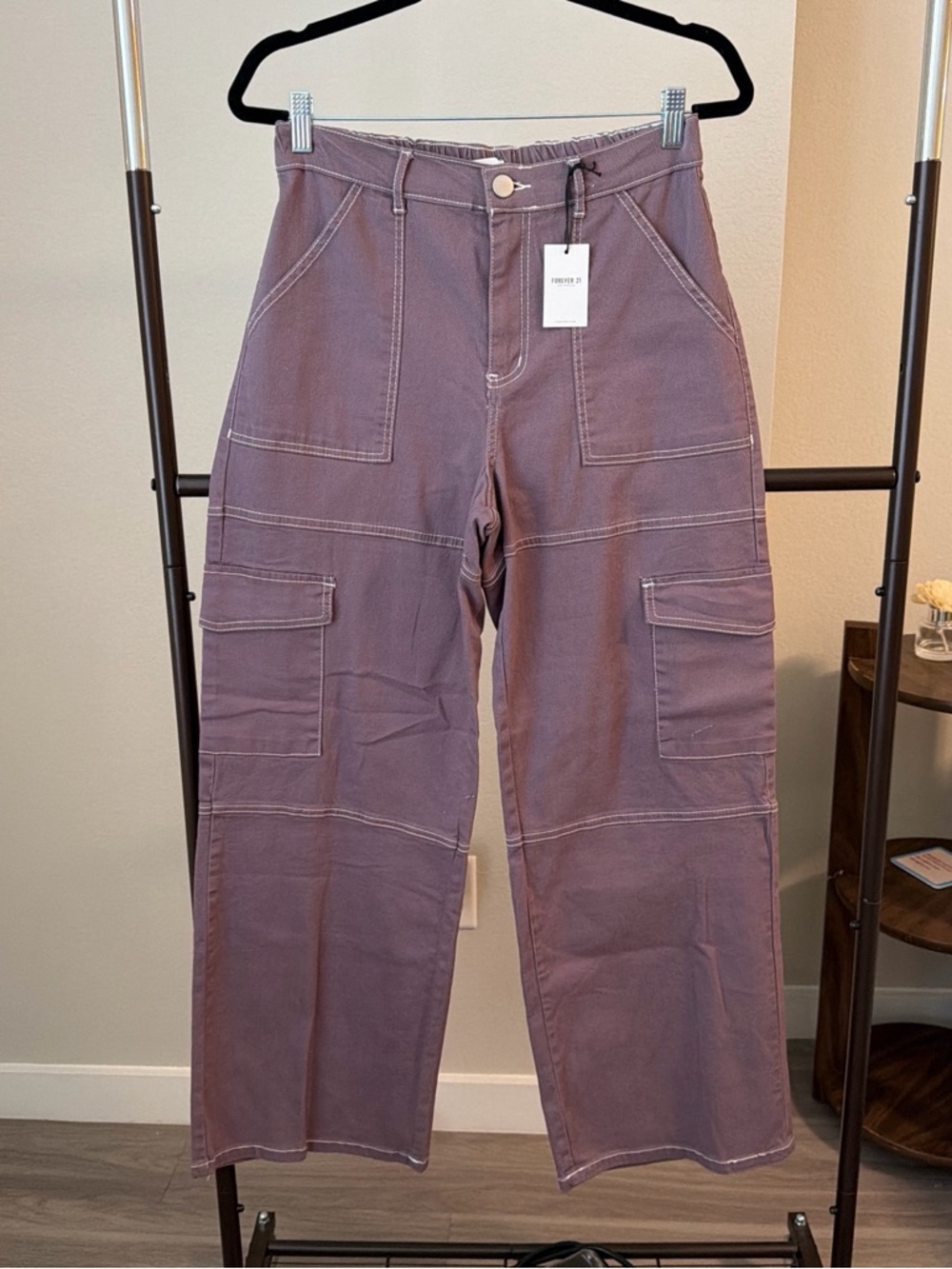 Forever 21 Mauve Wide Leg Cargo Pants
